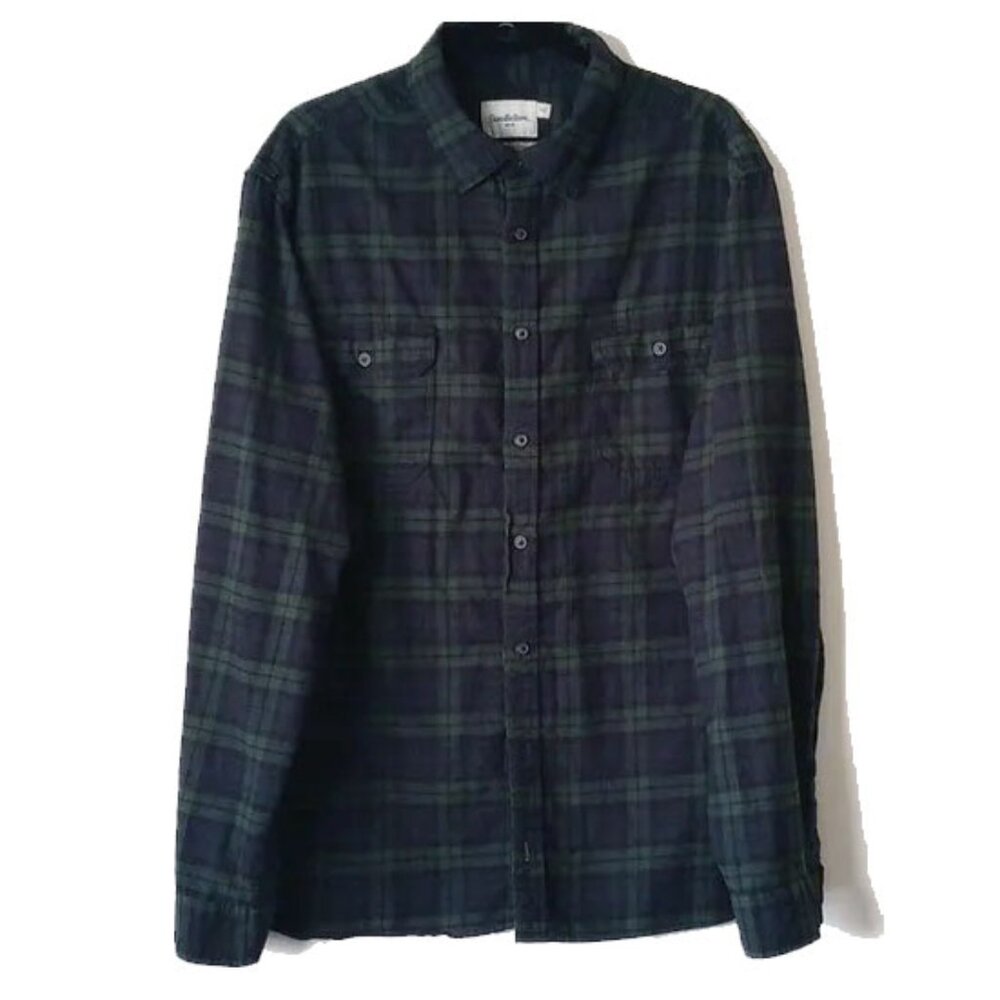 Goodfellow & Co Cotton Plaid Flannel Button-Down Shirt XXL Blue Green Black